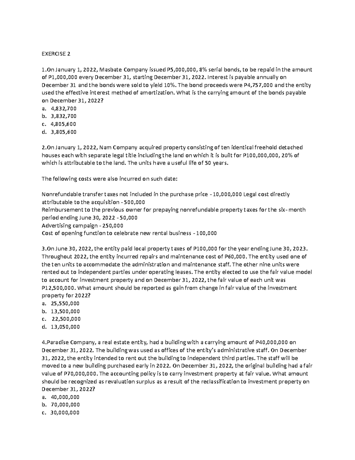 Exercise-2 - 3rd - Exercise 2 1 January 1, 2022, Masbate Company Issued 