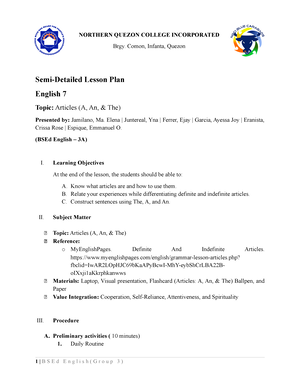 Detailed Lesson PLAN IN English Grade 7 - DETAILED LESSON PLAN IN ...