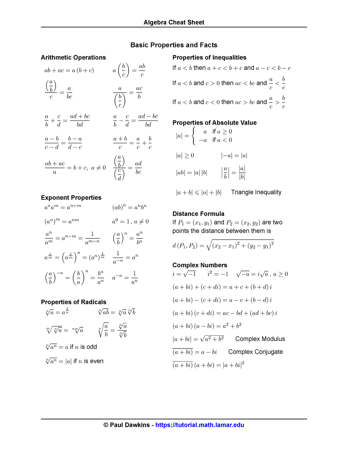 Algebra Cheat Sheet Basic Properties Facts Arithmetic Operations Sexiezpicz Web Porn