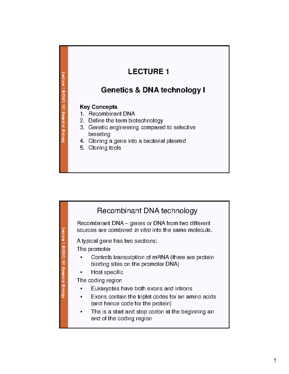 B Iosci 101 Genetics Lecture 1 Colour - Lecture 1 BIOSCI 101 Essential ...