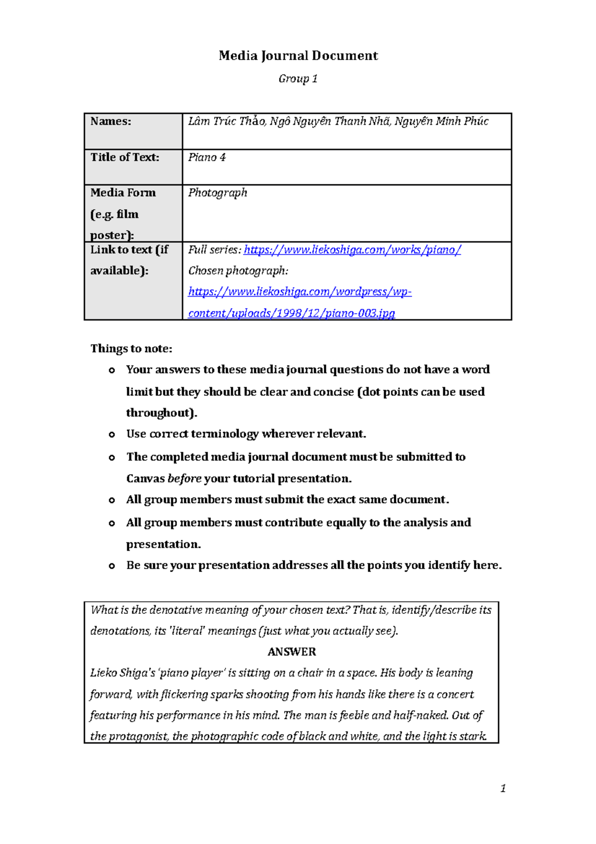 Media Journal Document Media Journal Document Group 1 Names Lâm Trúc