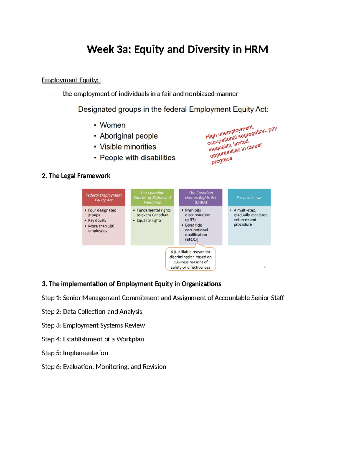 Week 3 (HR) - Class notes - Week 3a: Equity and Diversity in HRM ...