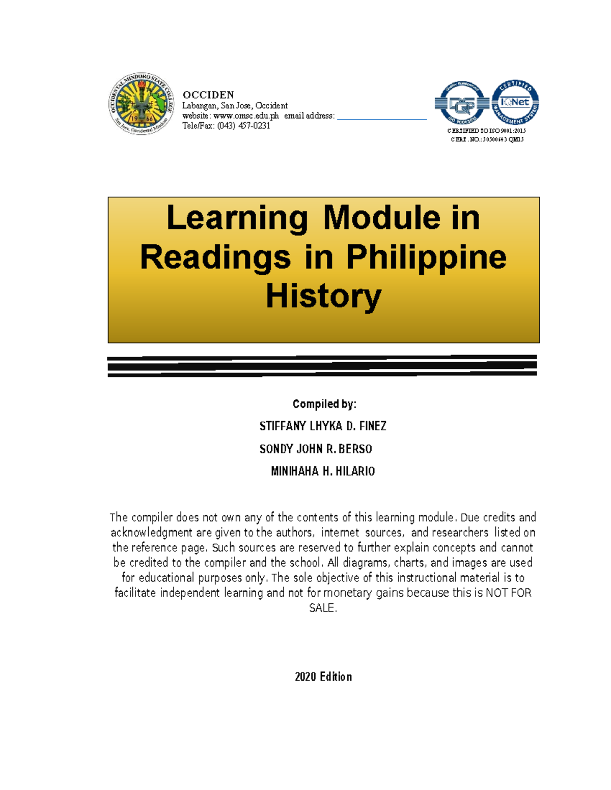 Readings in Philippine History 1 - Learning Module in Readings in ...