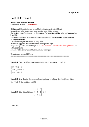 Formelblad LINJÄR ALGEBRA - ####### Formelblad, Linjär Algebra, HF1904 ...