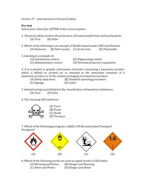 Introduction to Chemical Safety - Formative Assessment - Formative ...