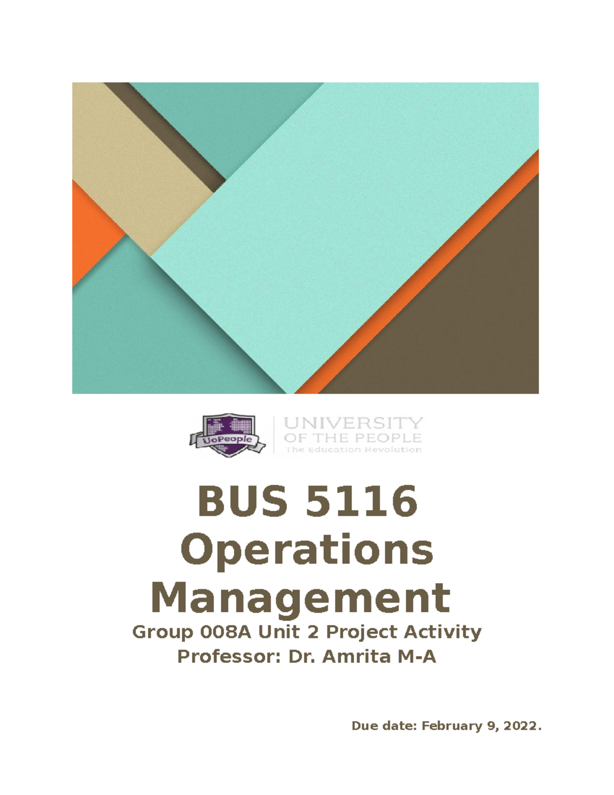 Group 008A Operations Management Final Project - BUS 5116 Operations ...