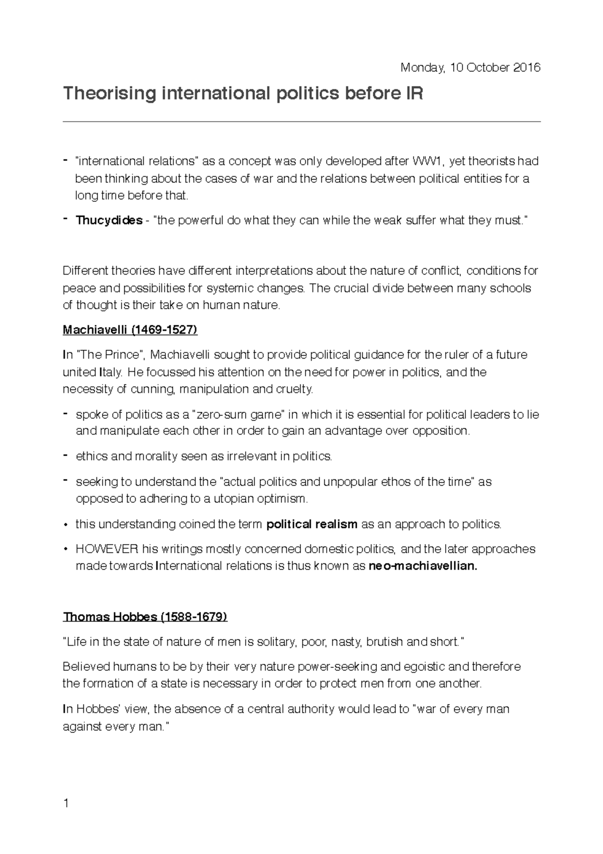 Theories of IR PDF - Monday, 10 October 2016 Theorising international ...