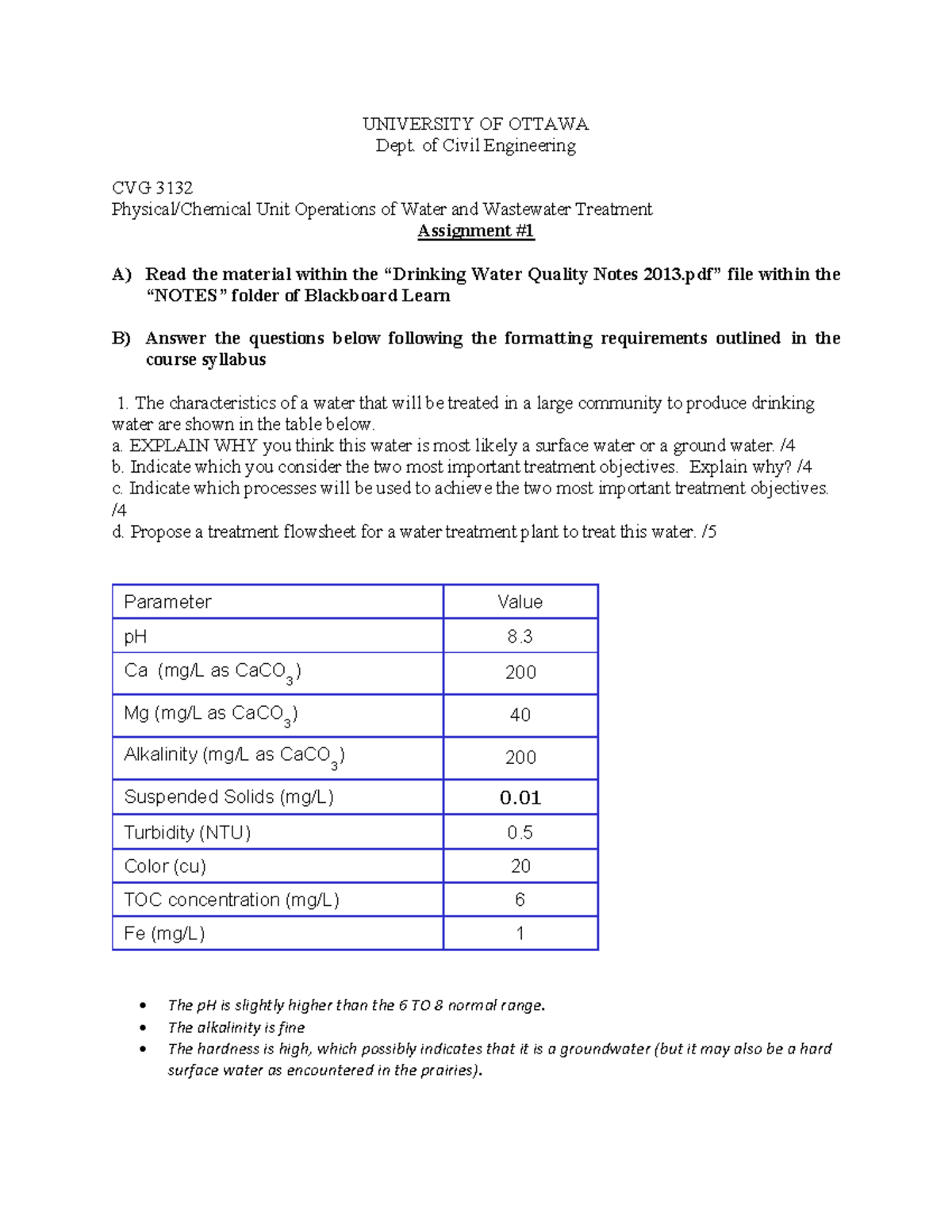 Assignment 1 cvg 3132 - UNIVERSITY OF OTTAWA Dept. of Civil Engineering ...