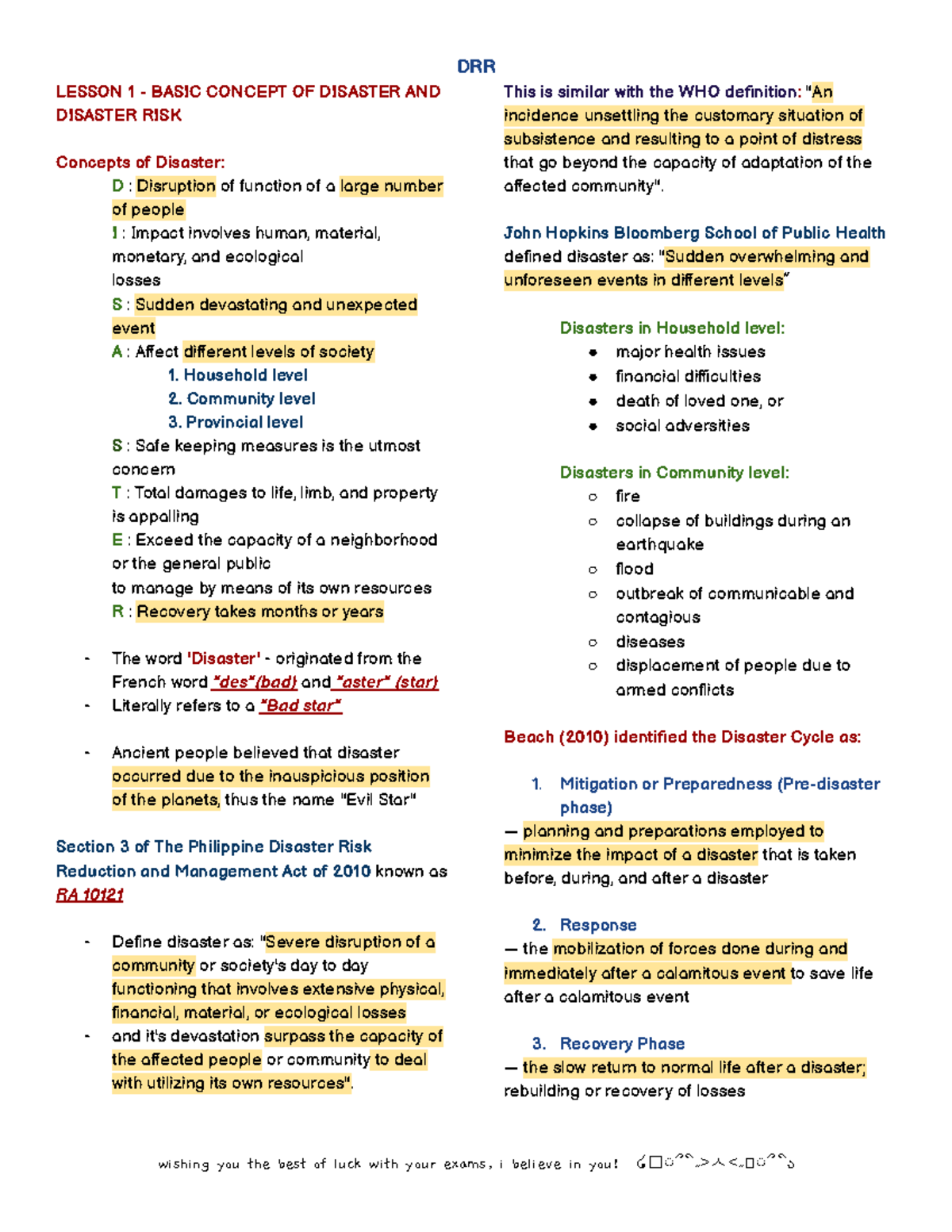 DRR 1 - Digital Notes - LESSON 1 - BASIC CONCEPT OF DISASTER AND ...