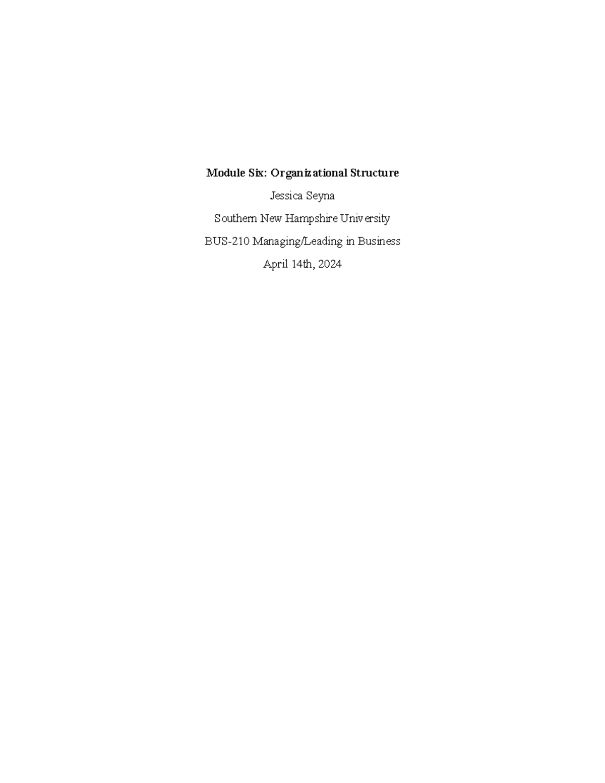 Bus-210 mod 6 assgnmnt - Practice course work module 6 - Module Six ...