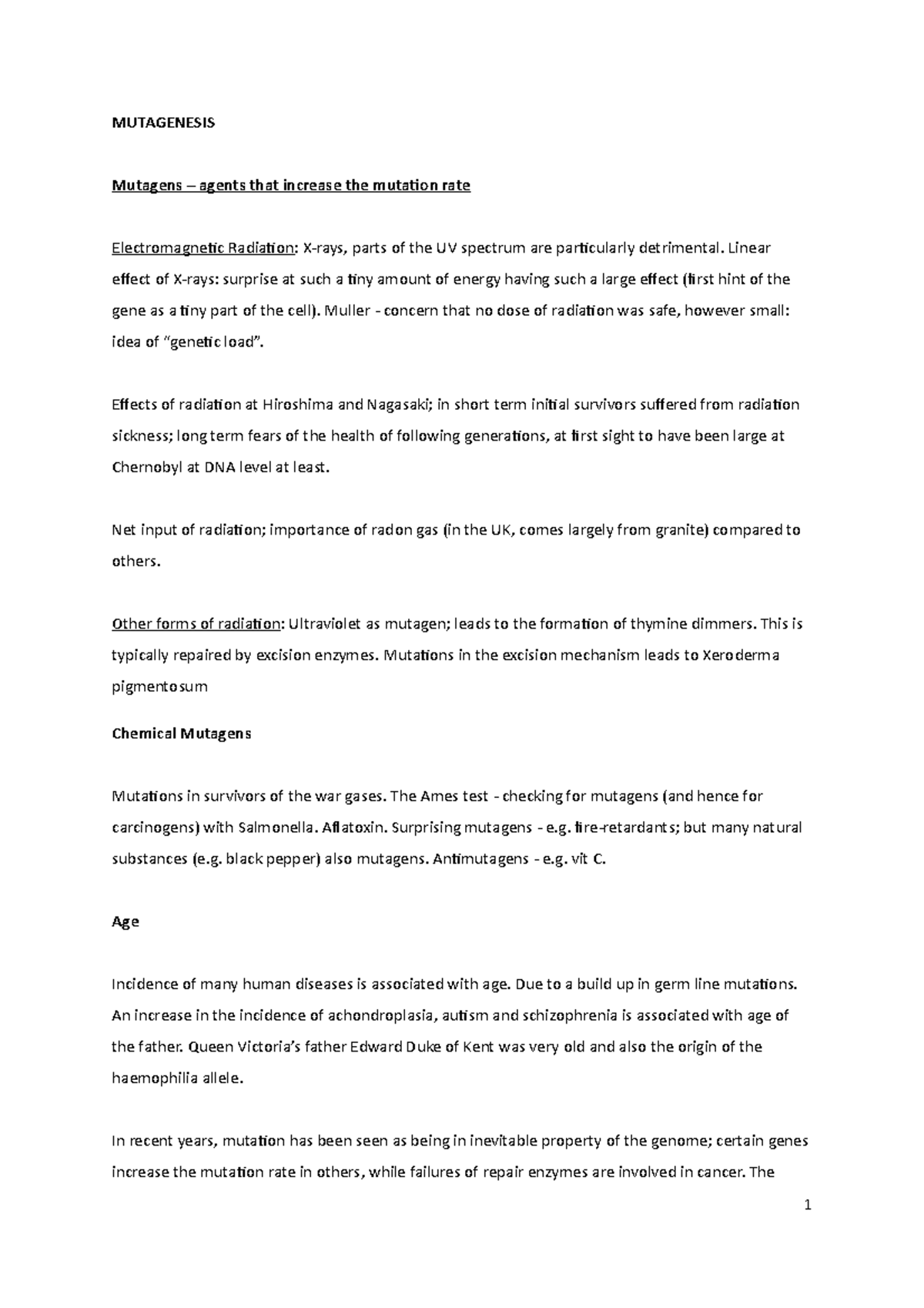 Mutagenesis - Essay style-explanation of in-lecture notes and key ...