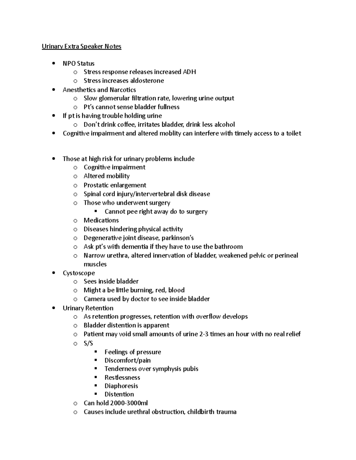 PPT Notes Topic 6 - Other - Urinary Extra Speaker Notes NPO Status o ...