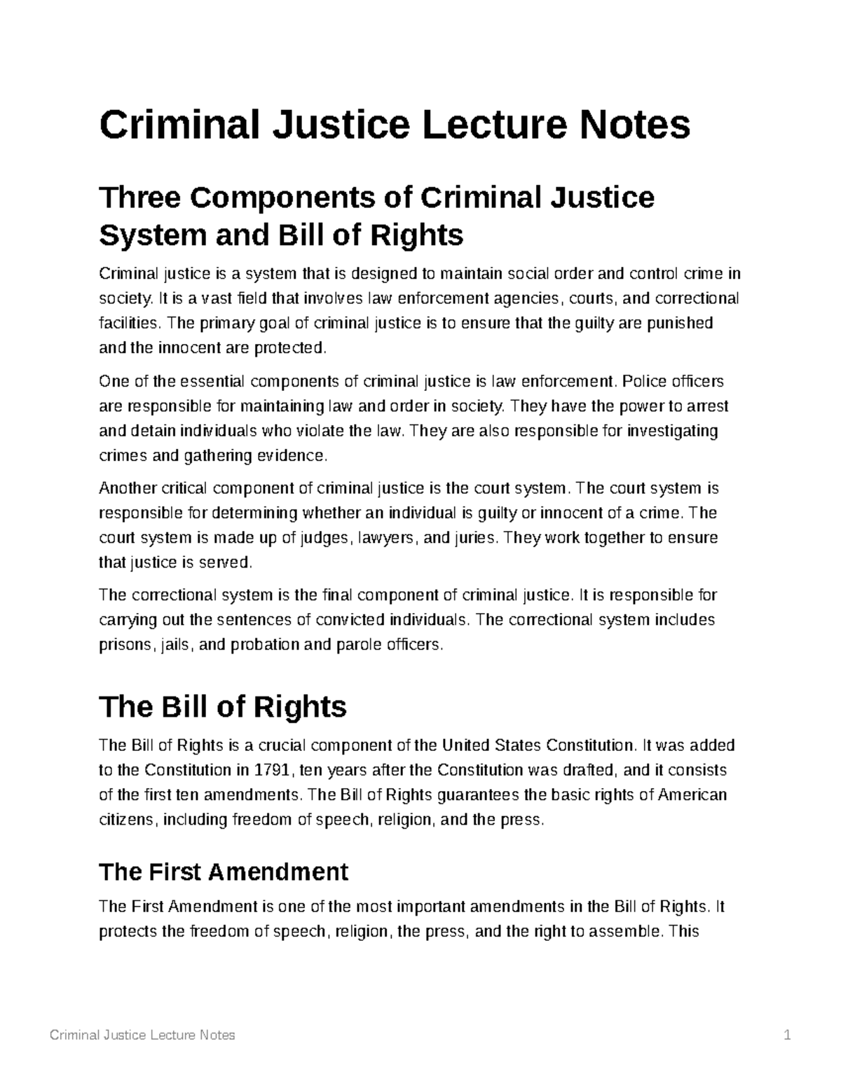 Criminal Justice Lecture Notes - It Is A Vast Field That Involves Law ...