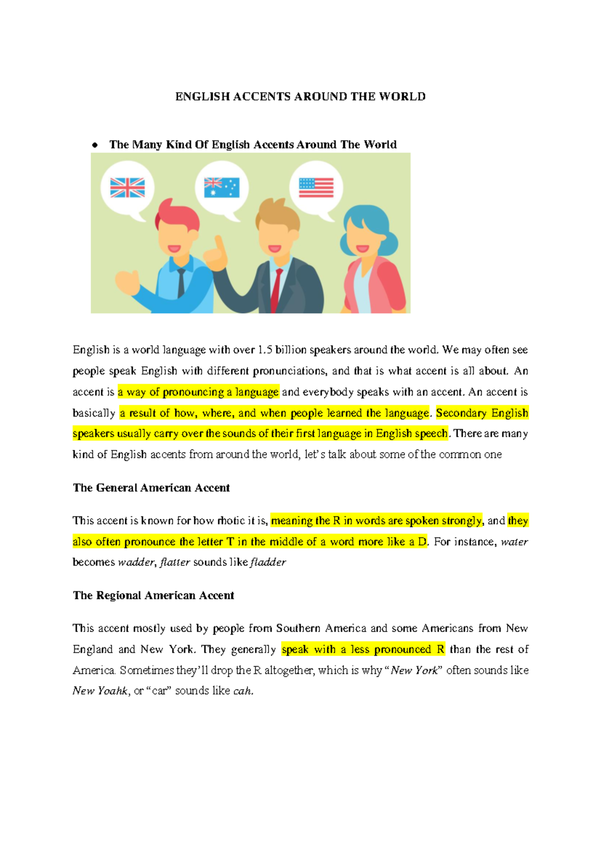 English Accents Around The World - ENGLISH ACCENTS AROUND THE WORLD The ...