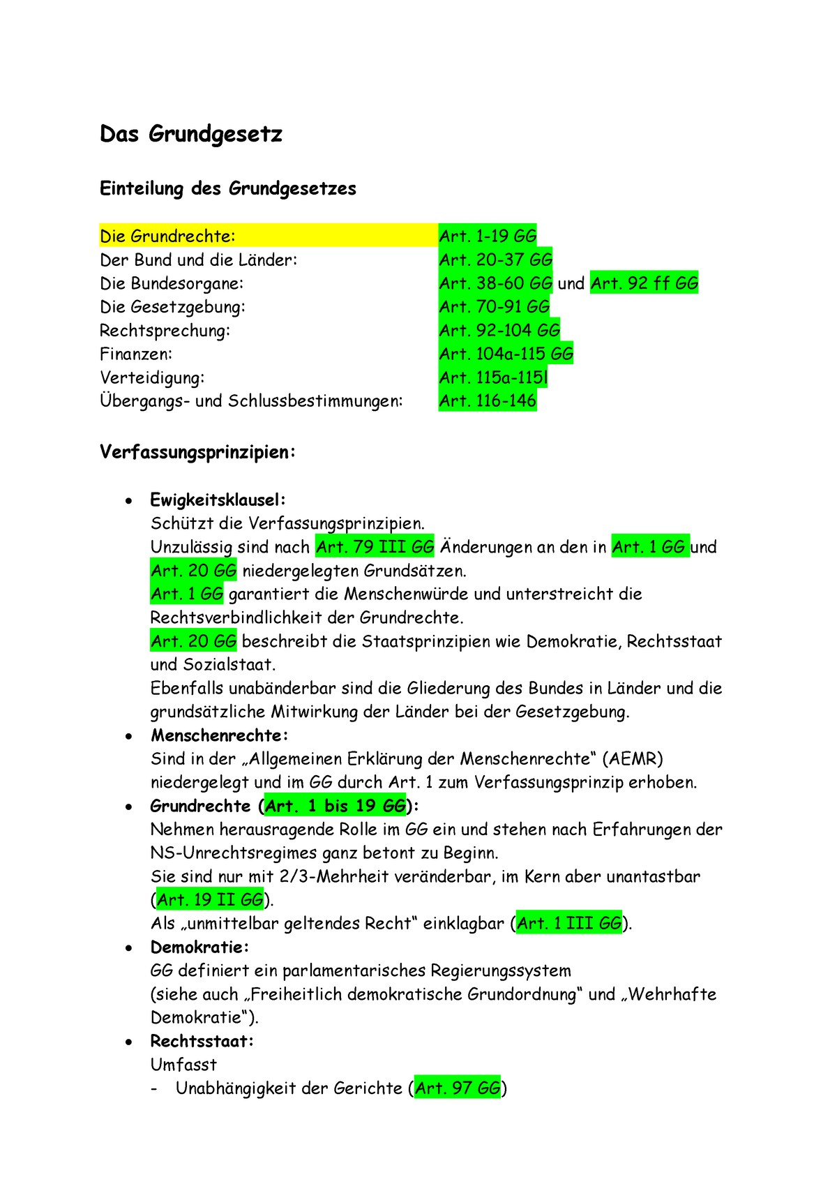 Grundgesetz - Das Grundgesetz Einteilung Des Grundgesetzes Die ...