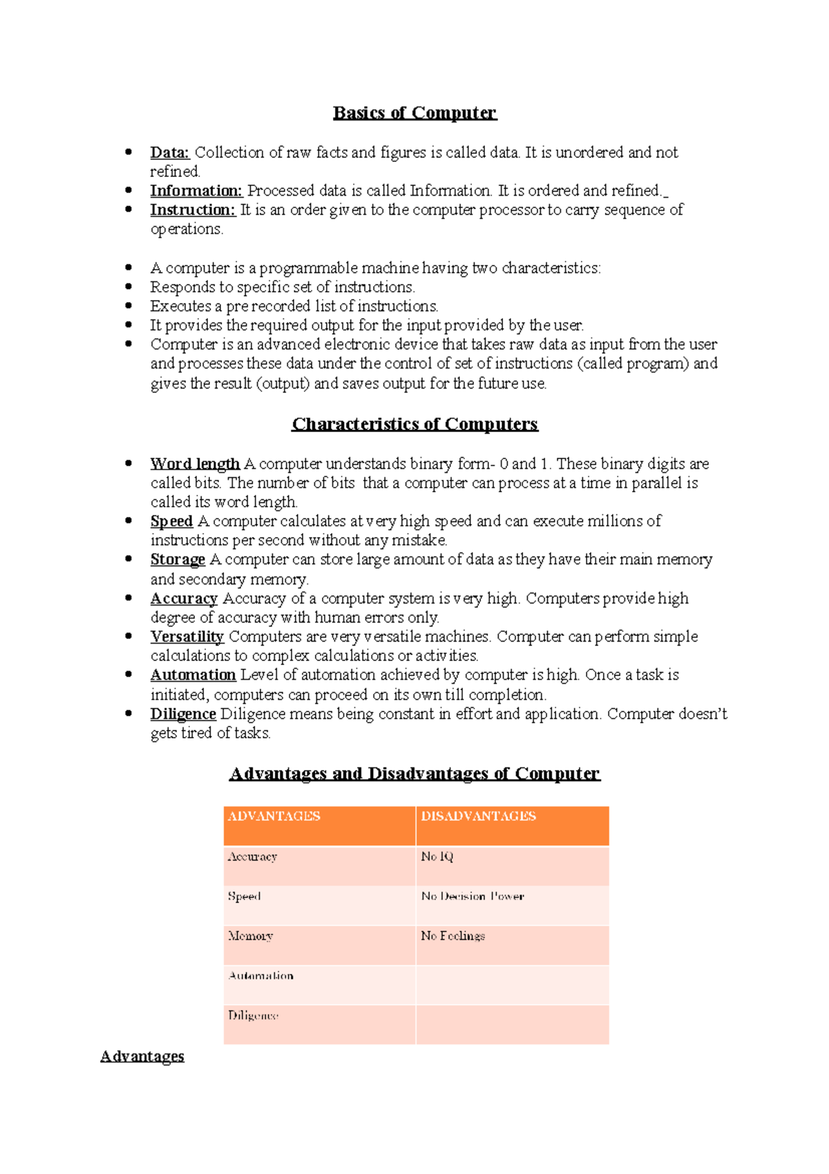 Unit 1 - Notes - Basics of Computer Data: Collection of raw facts and ...