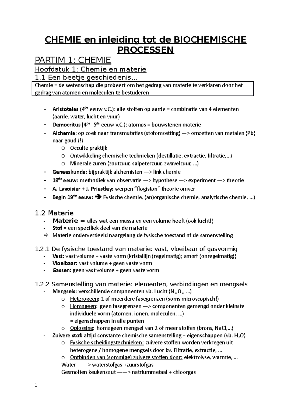 Samenvatting Chemie 1ste Bachelor - CHEMIE En Inleiding Tot De ...