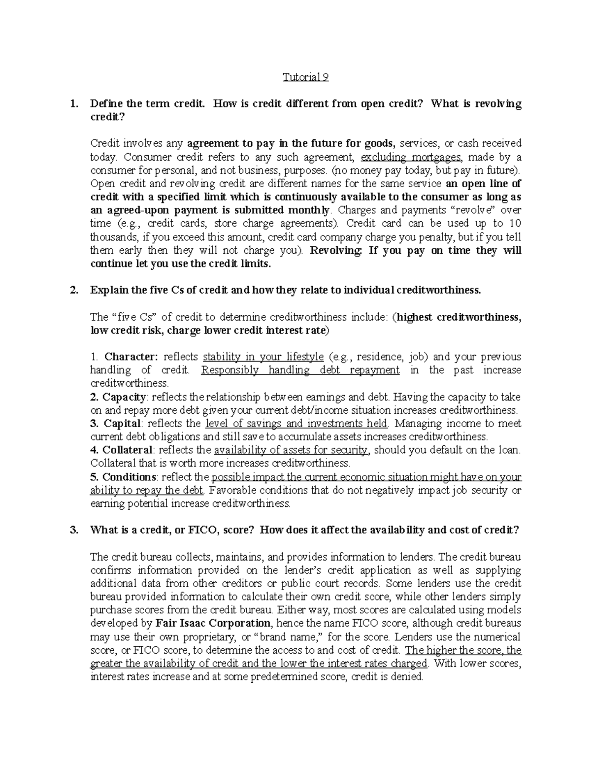 Tutorial 9 Ans Using Credit Cards: The Role of Open Credit - Tutorial 9 ...