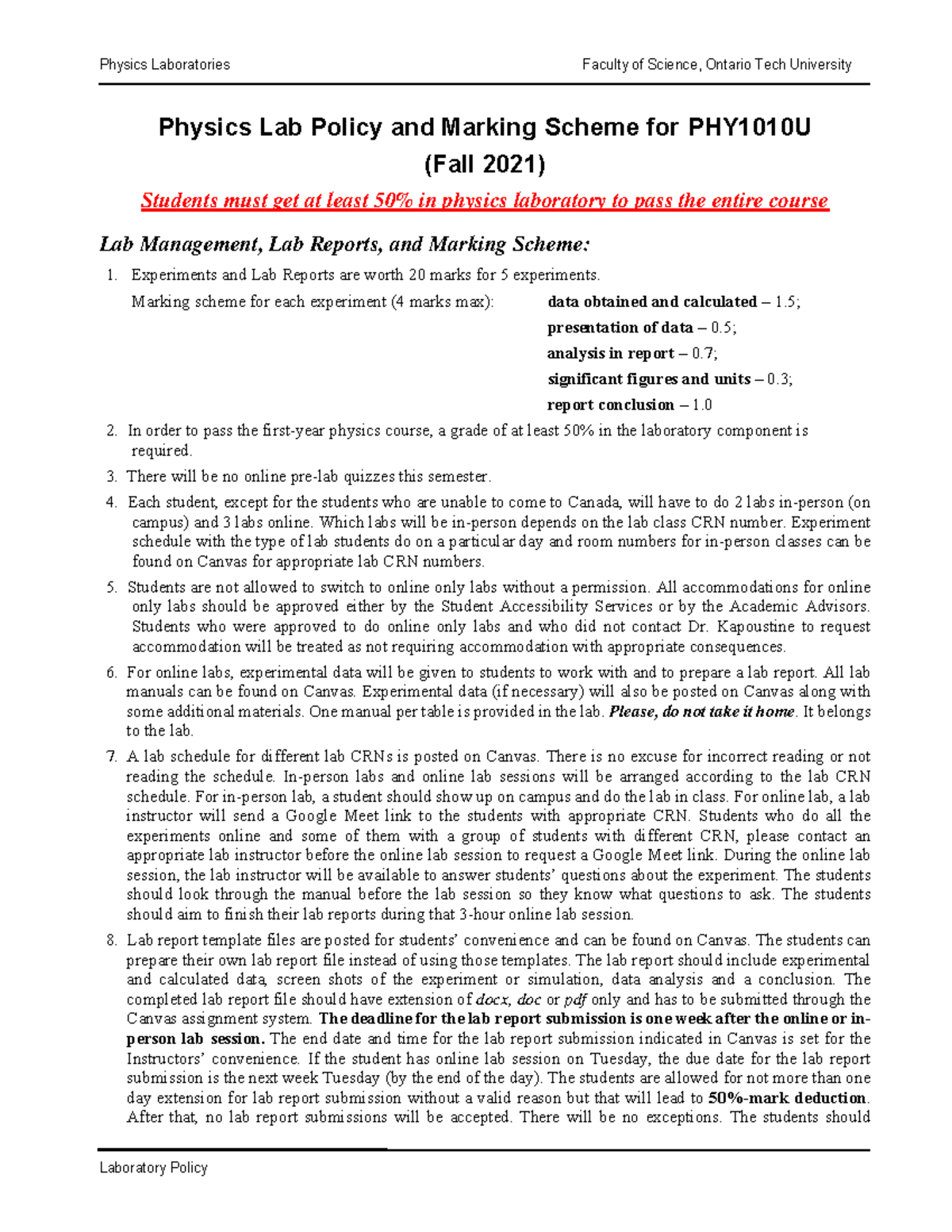 Lab Policy Pdf With Rules - Physics Laboratories Faculty Of Science ...