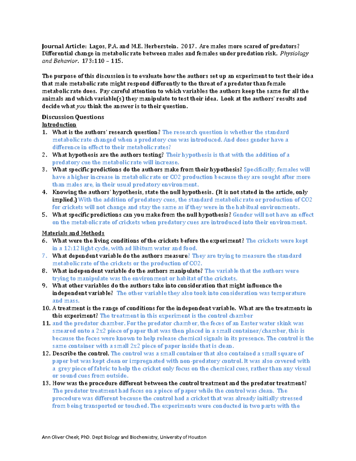 Mod3 Article Reflection Questions - Ann Oliver Cheek, PhD. Dept Biology ...