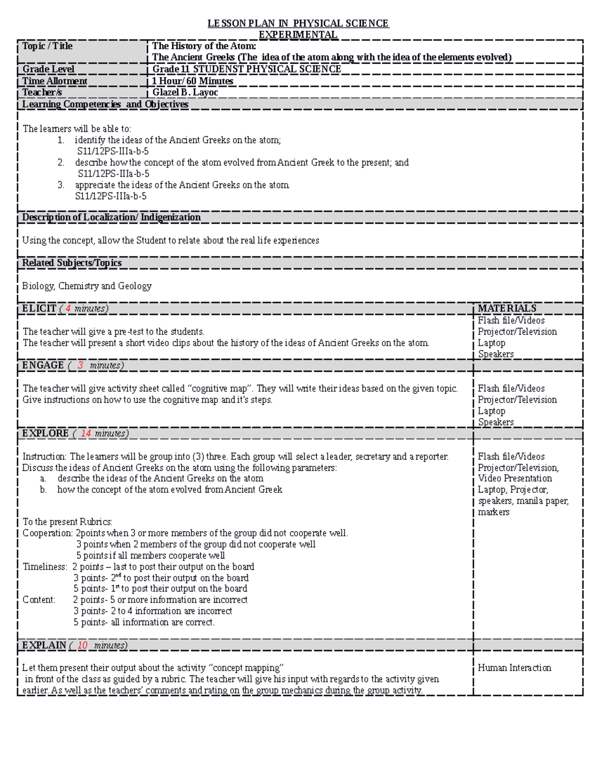 Bigbang lesson plan experimental copy - LESSON PLAN IN PHYSICAL SCIENCE ...