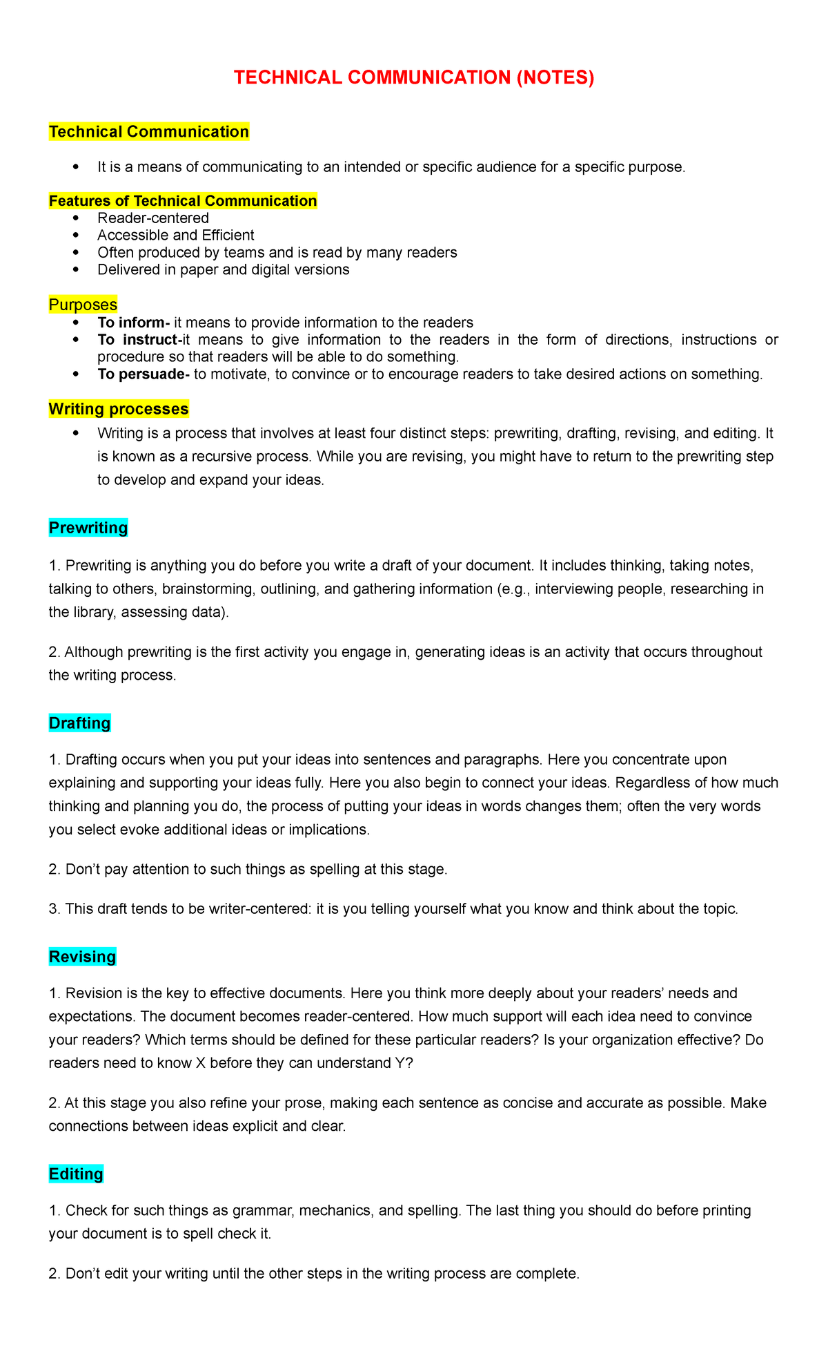 Technical Communication Notes - TECHNICAL COMMUNICATION (NOTES ...