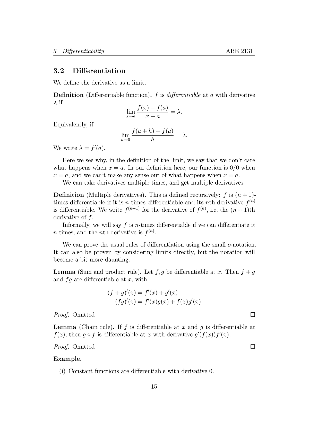 ABE 2131 Notes-15 - Notes - 3 Differentiability ABE 2131 3 ...