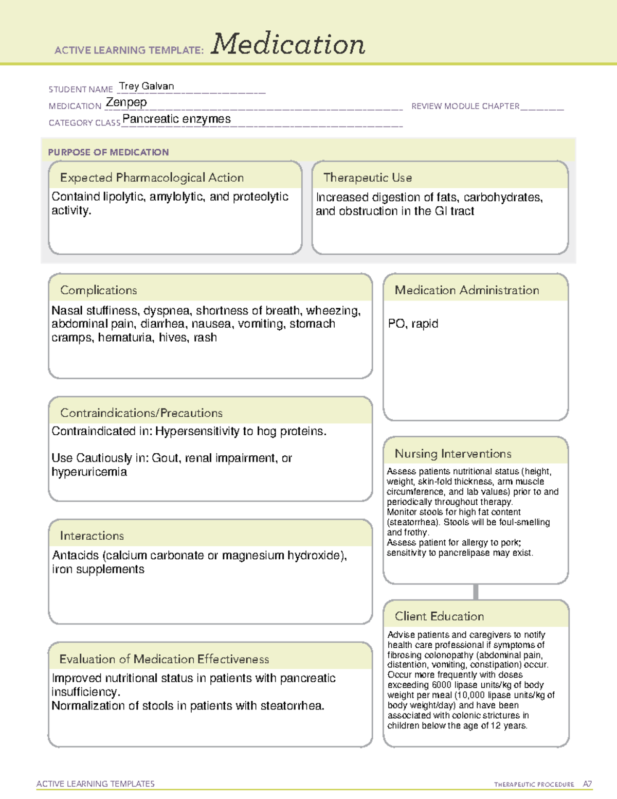 Zenpep Medication ACTIVE LEARNING TEMPLATES THERAPEUTIC PROCEDURE A