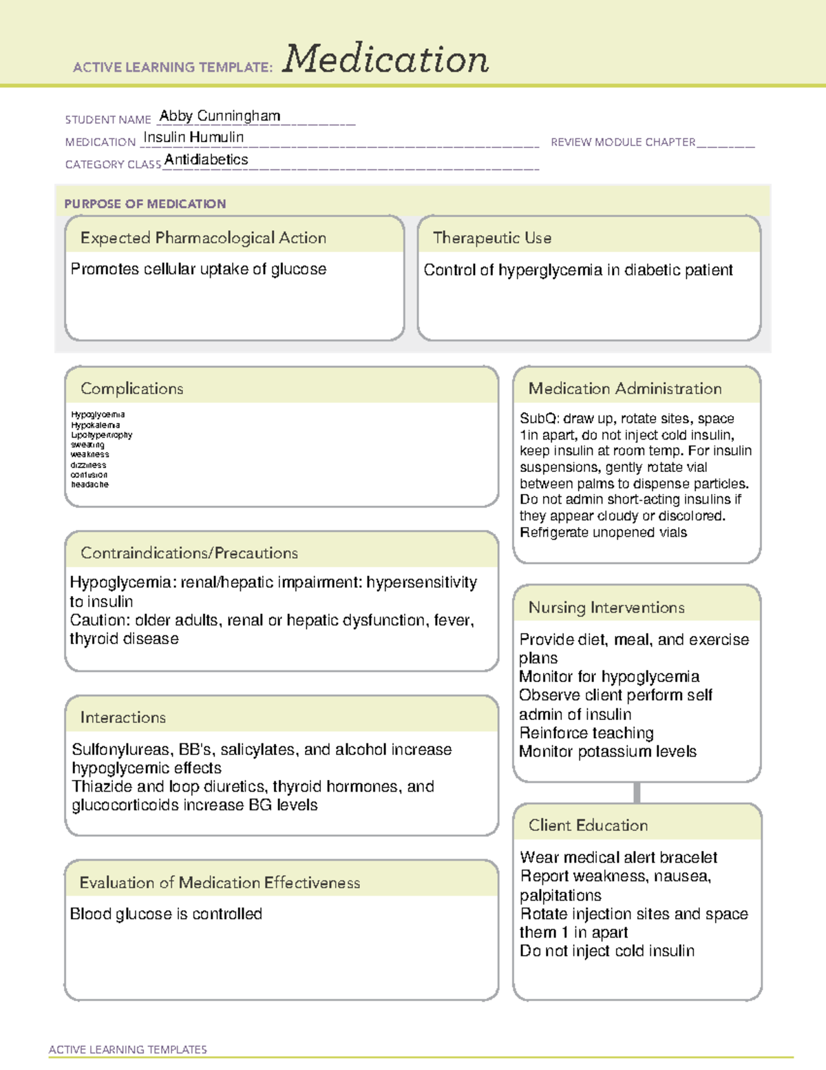 Humulin MT - Medication Template - NURU 2000 - Studocu