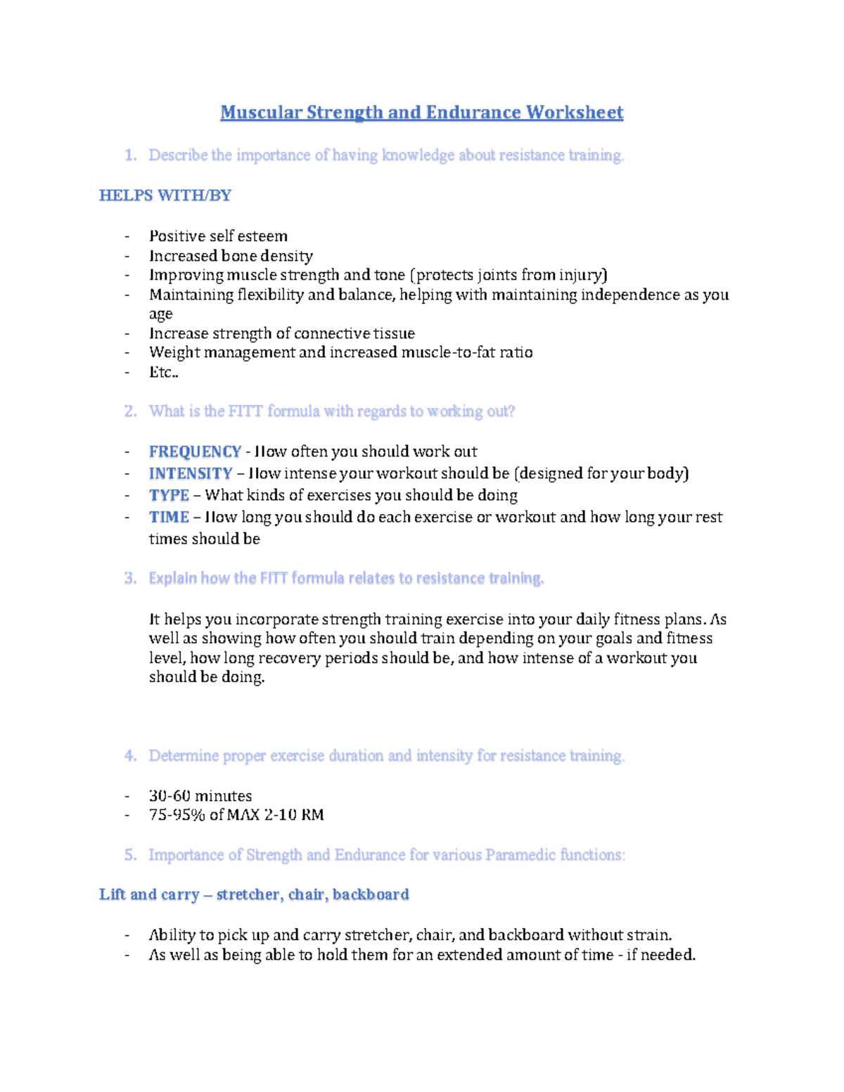 Muscular Strength and Endurance - Fitness Year 1 - Muscular Strength ...