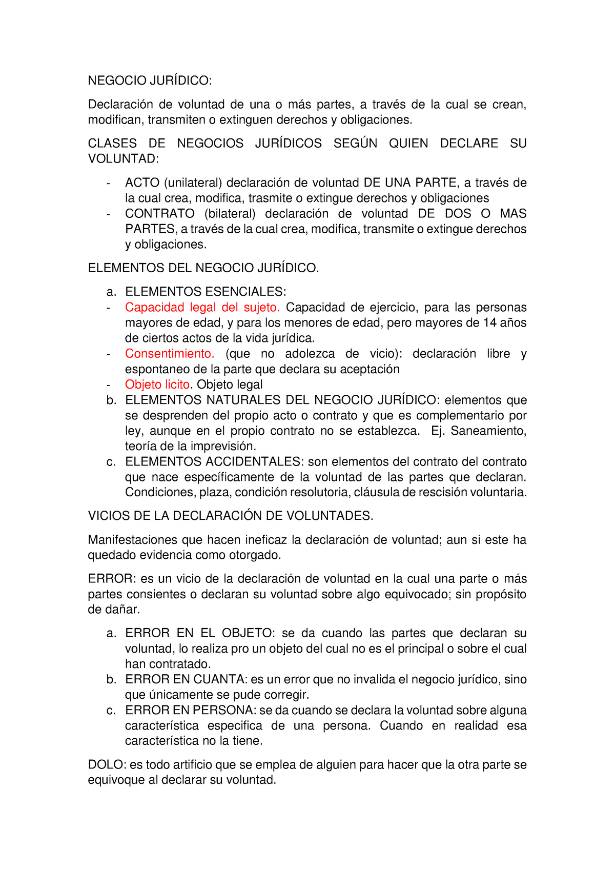 Material 1er Parcial Civil Iv - Negocio JurÍdico: Declaración De 