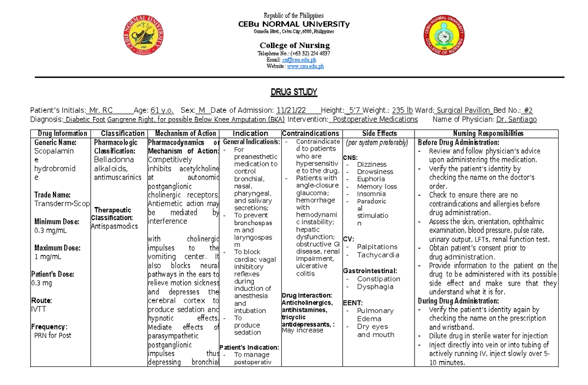 Erandio Roy-Justin Drug-Study-Scopalamine - CEBu NORMAL UNIvERSITy ...