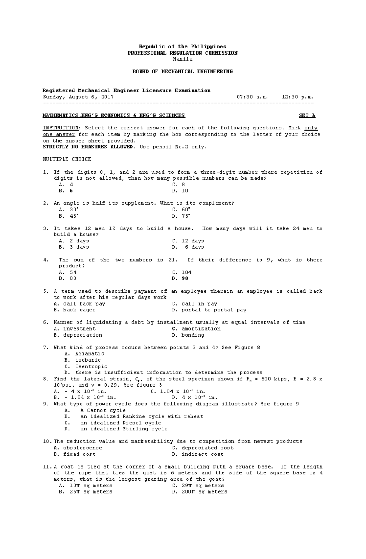 MESL Board Exam August 2017 Republic of the Philippines PROFESSIONAL