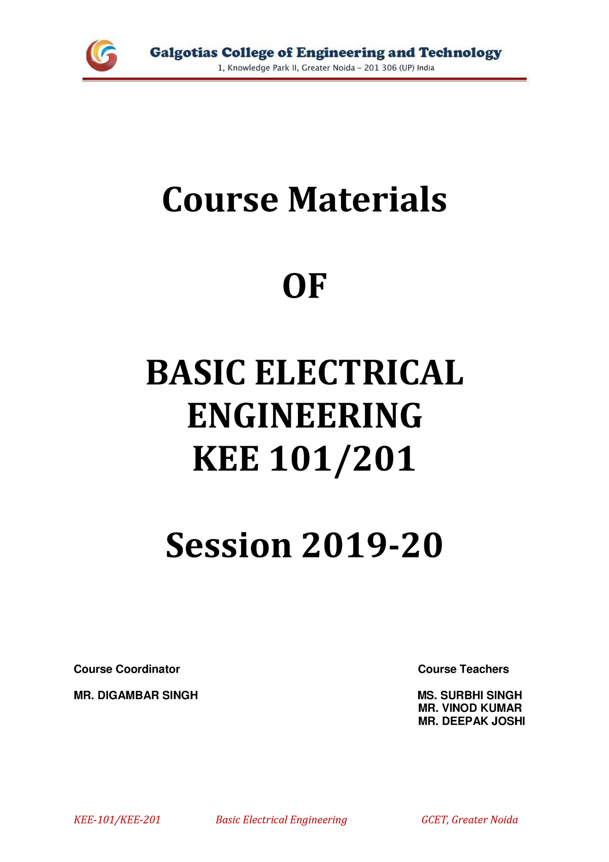 Notes-ee - Course Materials OF BASIC ELECTRICAL ENGINEERING KEE 101 ...