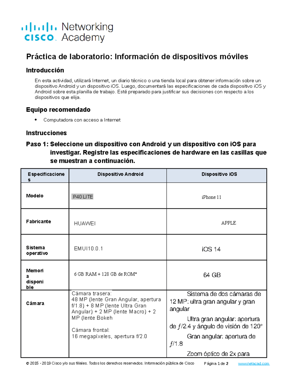 7.1.1.10 Lab Mobile Device Information 2015 2019 Cisco y/o sus