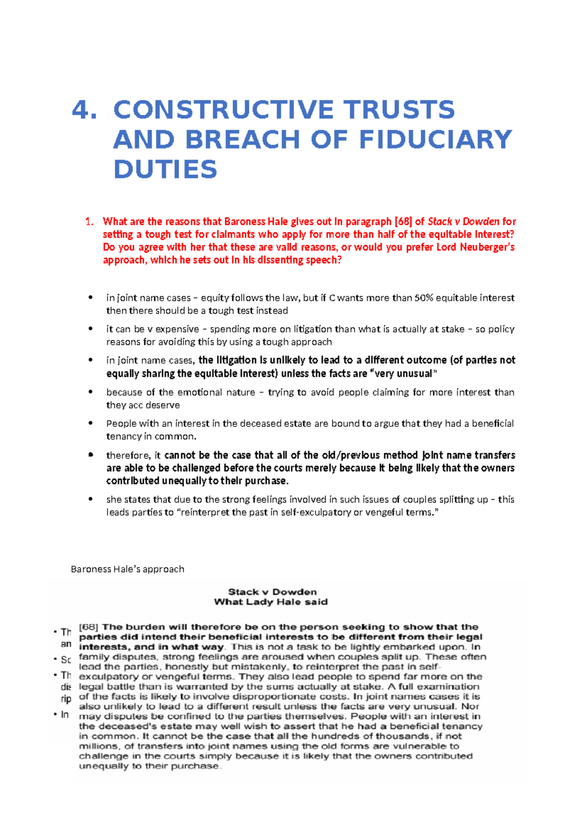 Equity Tutorial 4 - 4. CONSTRUCTIVE TRUSTS AND BREACH OF FIDUCIARY ...