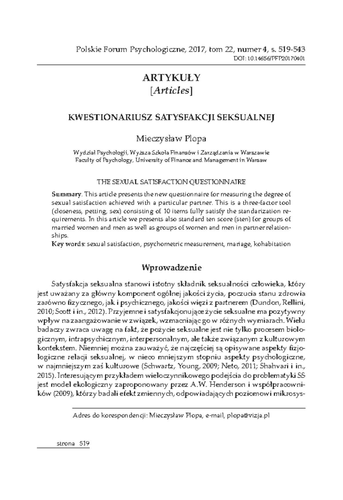 3Plopa - Polskie Forum Psychologiczne, 2017, tom 22, numer 4, s. 519