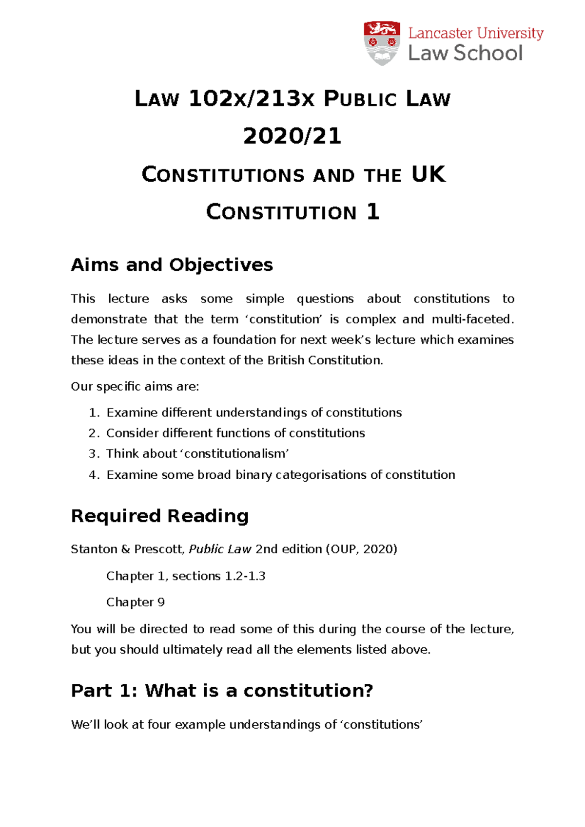 Constitutions and the UK Constitution 1 (202122) LAW 102 X/213X