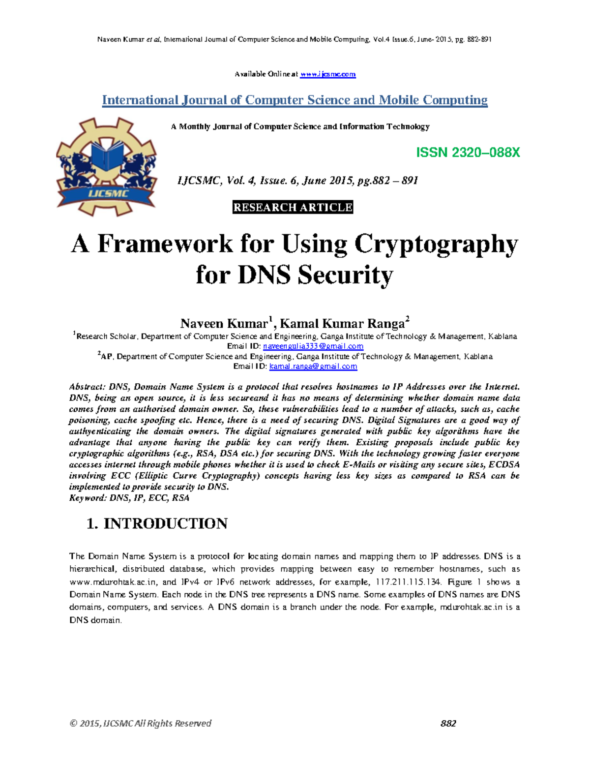 A framework for Using Cryptography for DNS security - Available Online ...