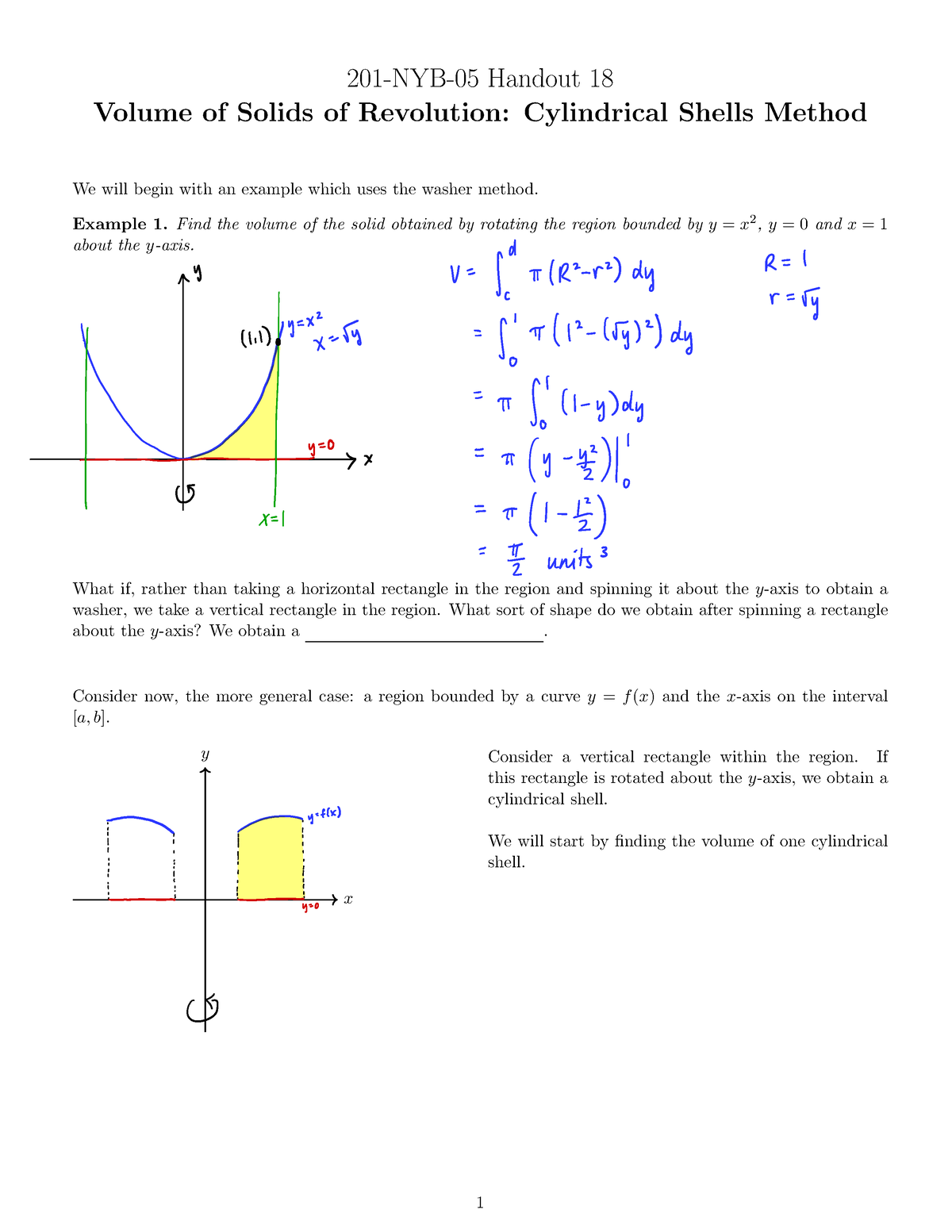 Volume Of Solids Of Revolution Cylindrical Shells Method Example 1