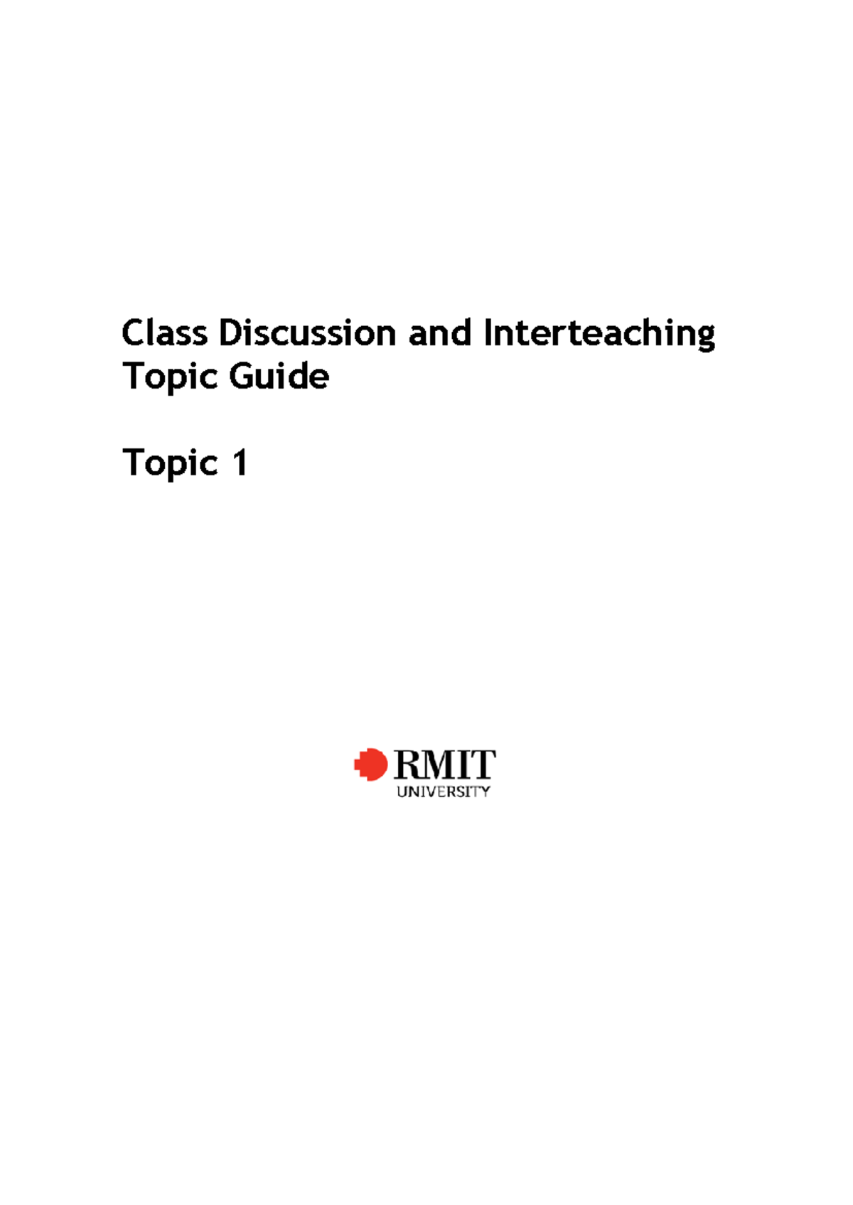 Class Discussion and Interteaching Topic Guide for Topic 1 - Class ...