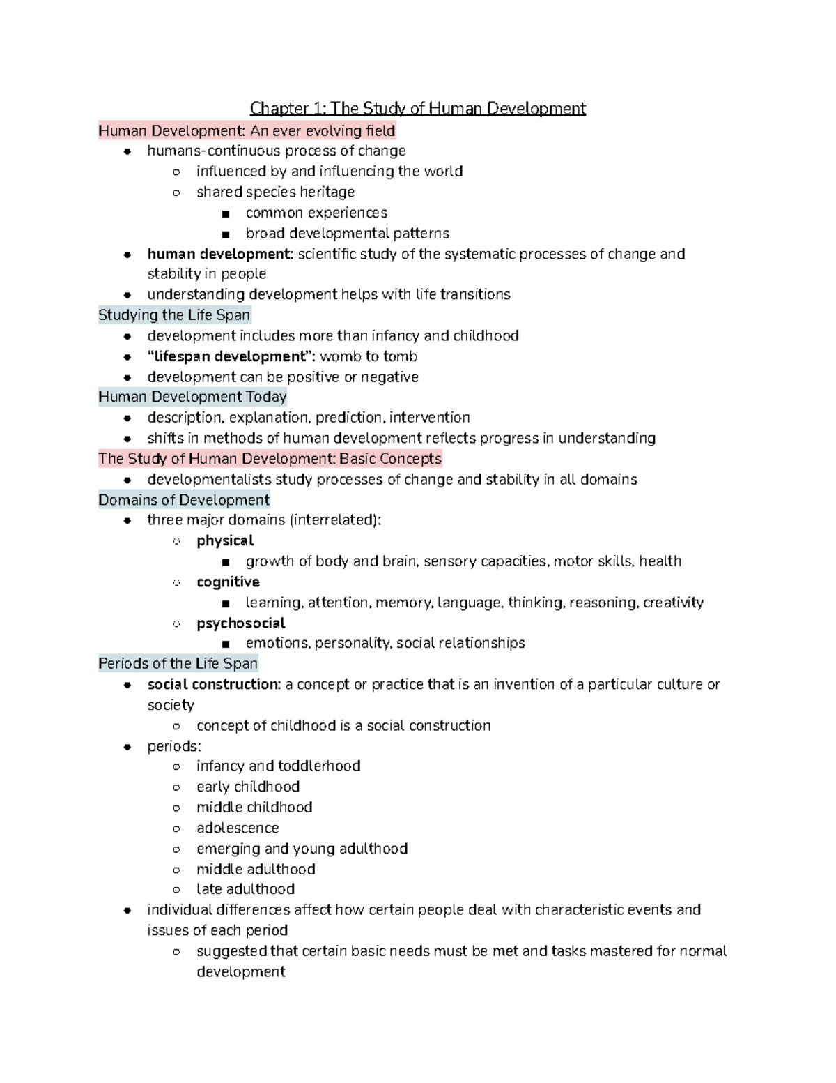 Chapter 1 Notes - Textbook: "Experience Human Devlopment" (Papalia ...