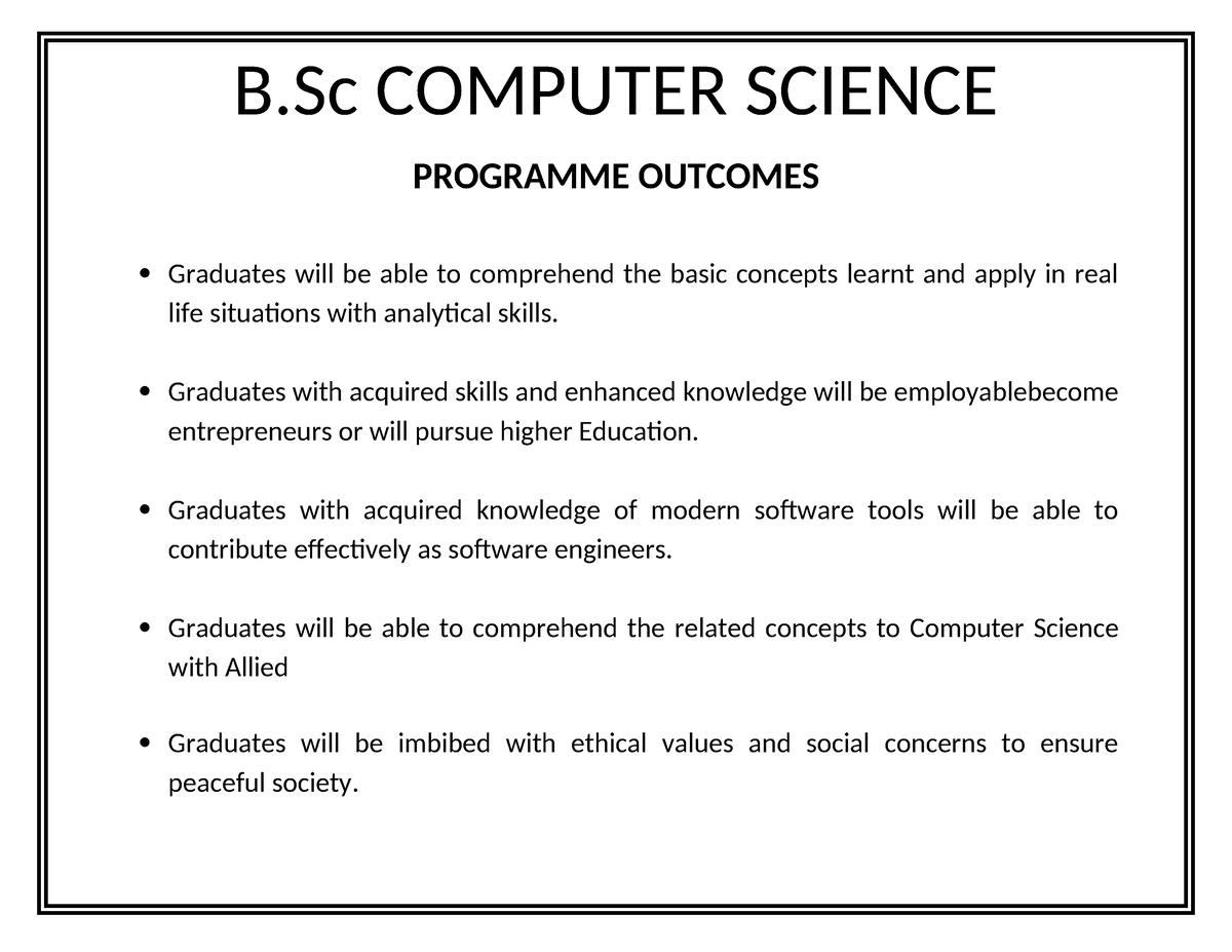 BSc CS Po Outcomes NEW - Nthng - B COMPUTER SCIENCE PROGRAMME OUTCOMES ...