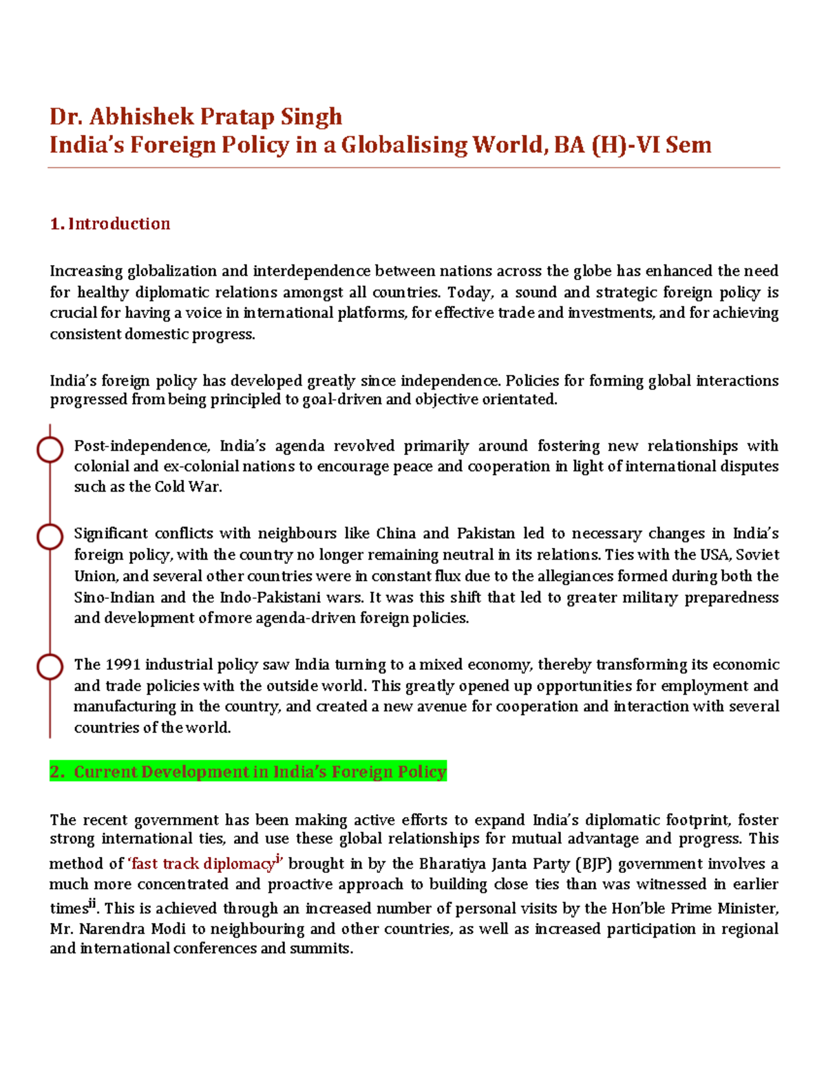 1586505107 Pol Sc(H)-VI-IFP-1 - Dr. Abhishek Pratap Singh India’s ...