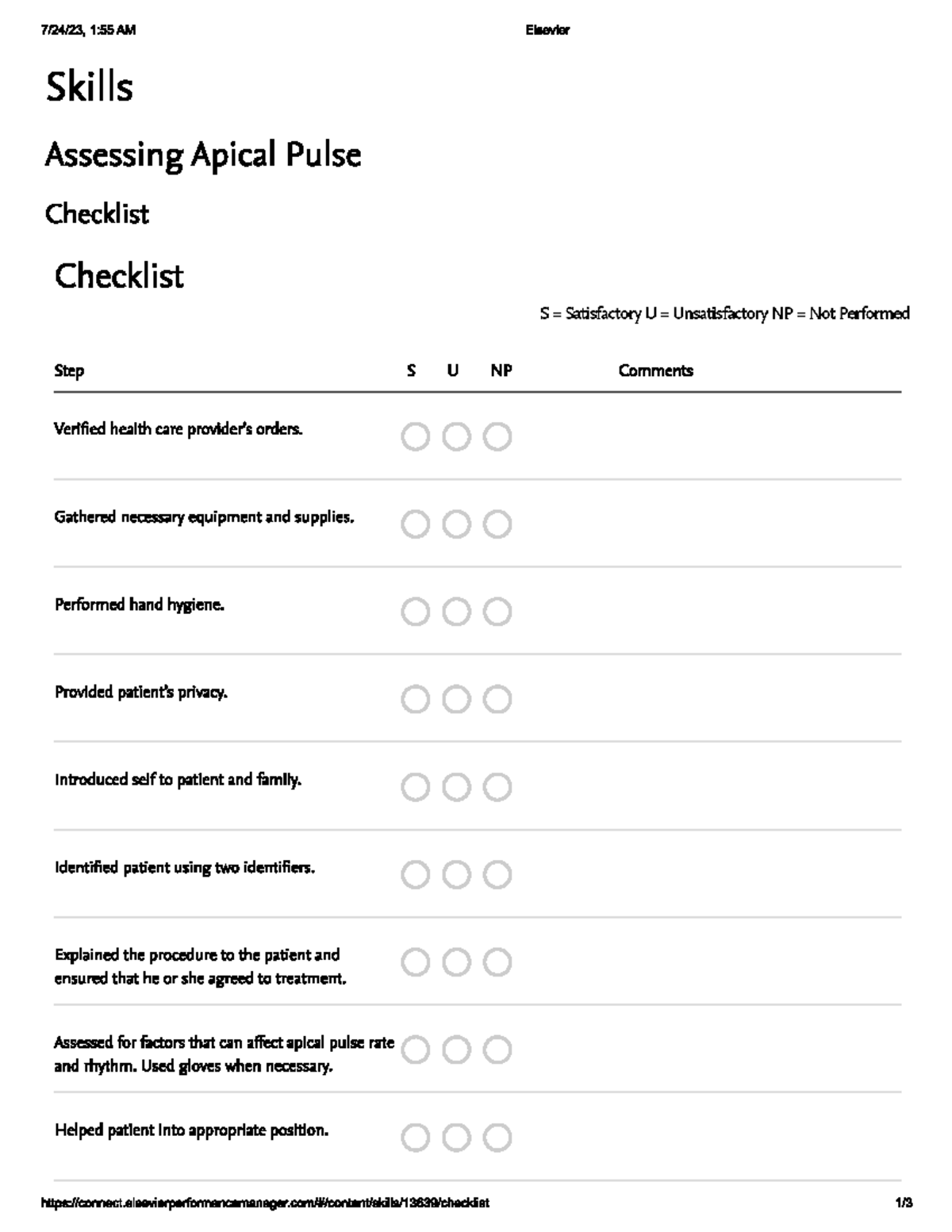 Apical pulse - n/a - D444 - Studocu
