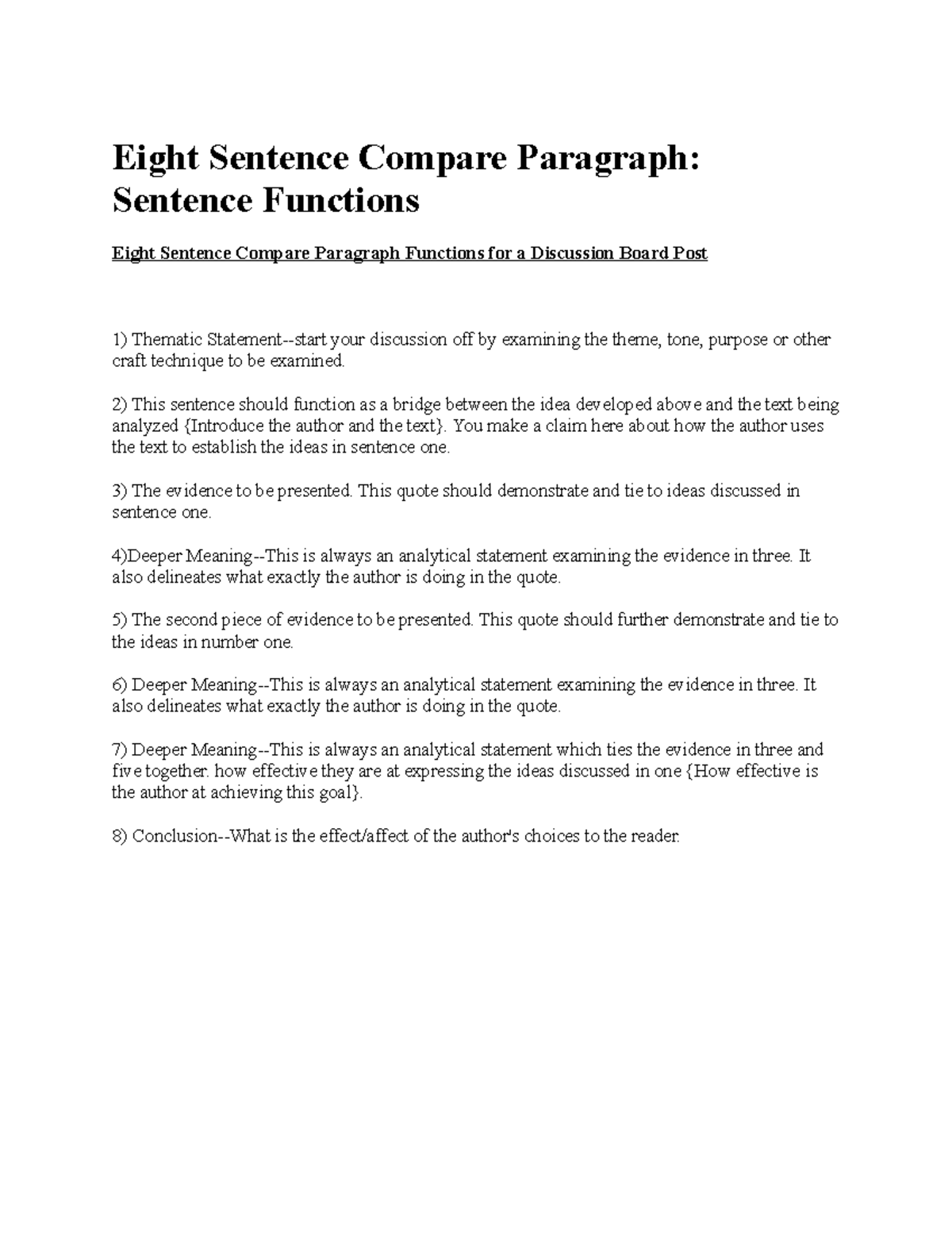 Eight Sentence Compare Paragraph Eight Sentence Compare Paragraph Sentence Functions Eight