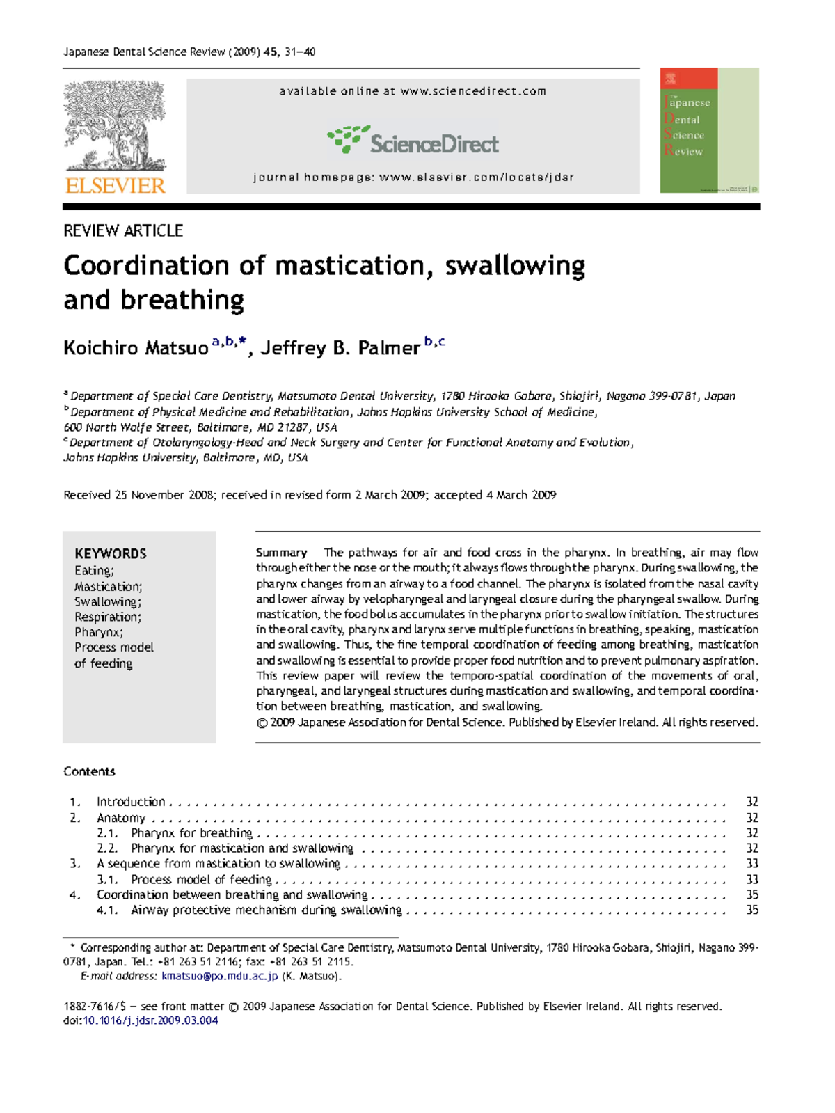 Coordination of mastication, swallowing and breathing - REVIEW ARTICLE ...