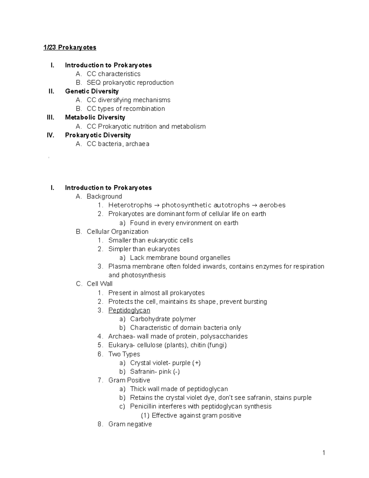 1 23 Prokaryotes - 1/23 Prokaryotes I. Introduction to Prokaryotes A ...