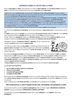 Kierkegaard - KIERKEGAARD: IL SALTO NELLA FEDE Nasce a Copenaghen nel 1813  e viene educato in un - Studocu
