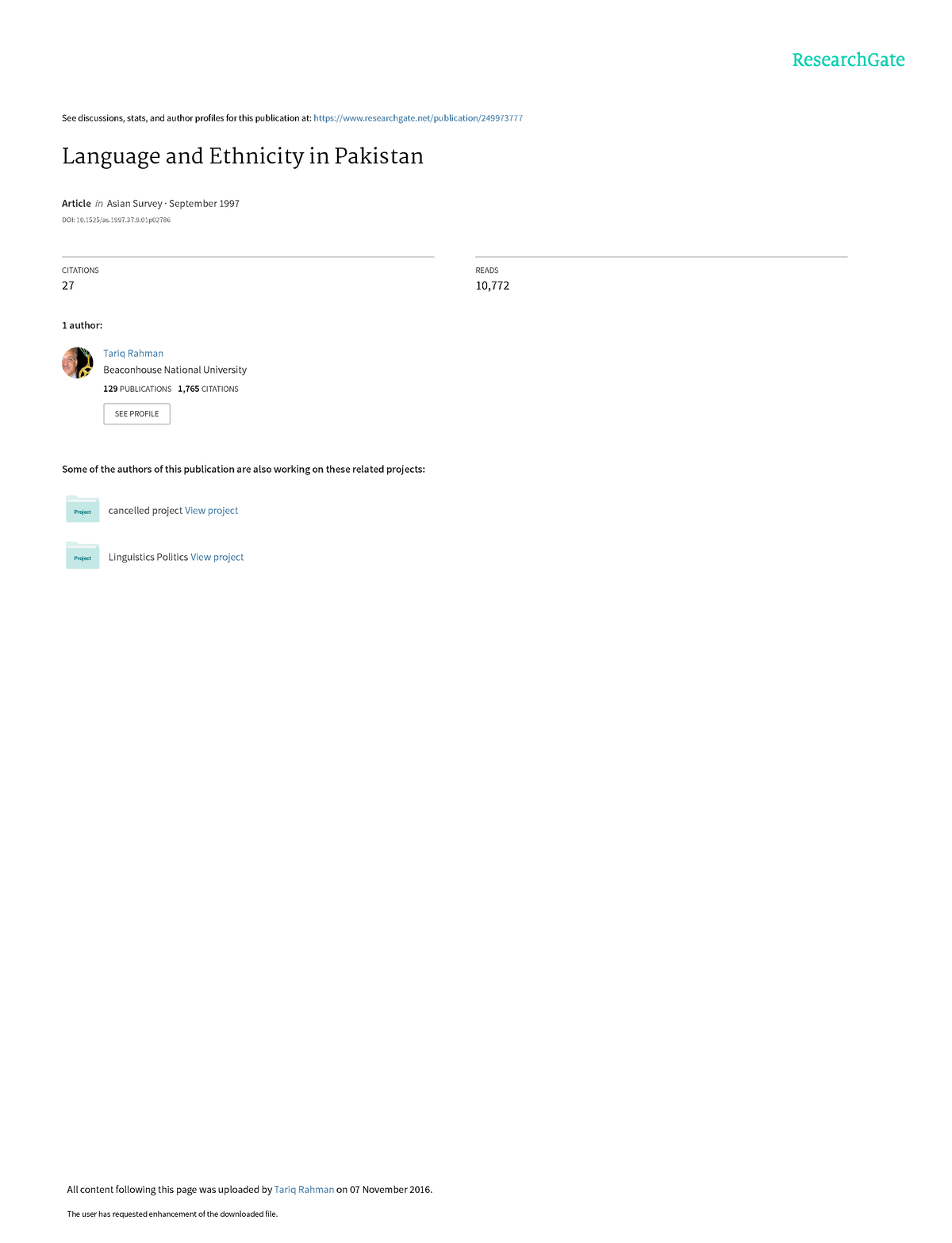 language-and-ethnicity-in-pakistan-see-discussions-stats-and-author